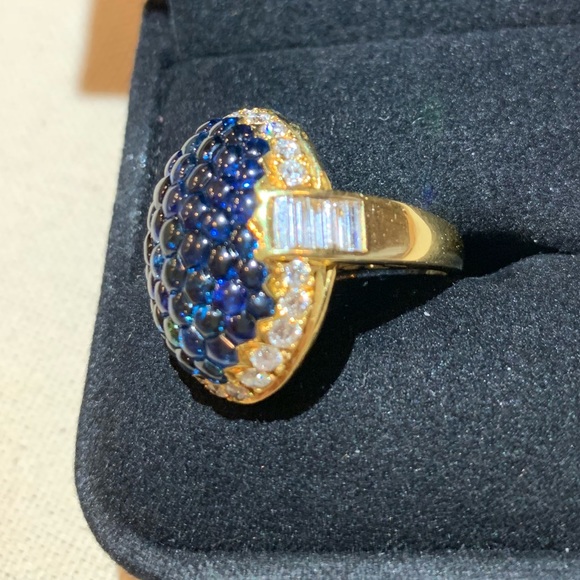 Blue Sapphire and Diamond Halo Cocktail Ring - Picture 4 of 8